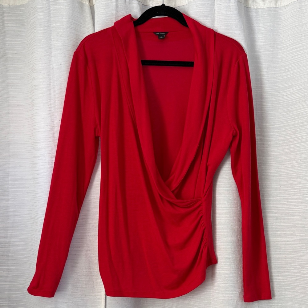 Ann Taylor Red Drape Neck Blouse